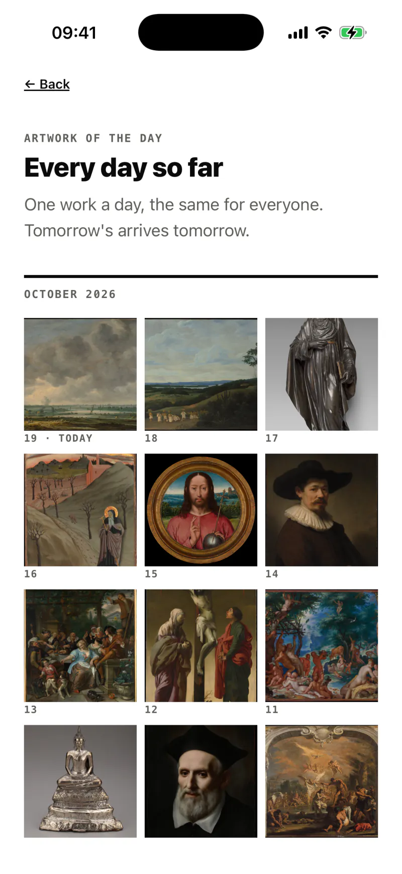 The daily archive: a month of works in one column