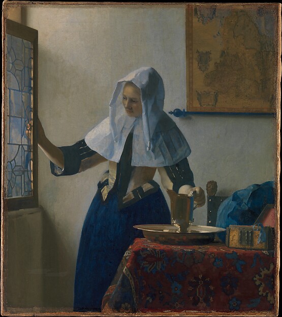 Johannes Vermeer, Young Woman with a Water Pitcher. Light enters through a window on the left.
